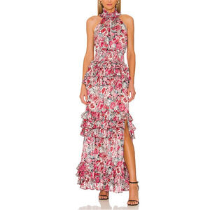 Elliatt Floral Halter Maxi Dress - Pink and White